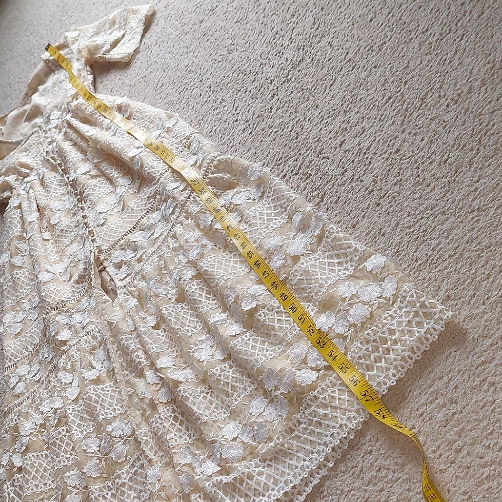Bohemian Beige Lace 3D Floral Maxi Dress Sz S - Picture 12 of 16